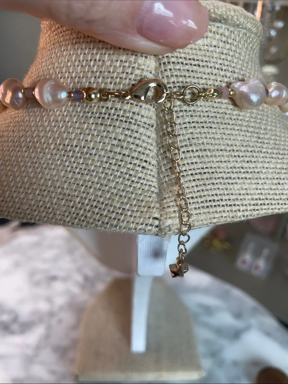 Lustrous Baroque Pearl Necklace with Gold Accents 16-18” - Picture 4 of 8